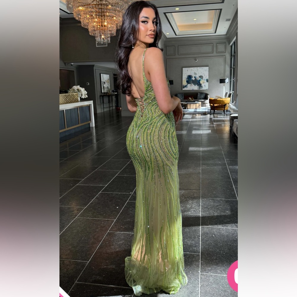 Green beaded prom dress, formal dress, pageant gown 
Size 8, M - Picture 2 of 4